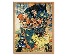 Hyoshito Rinchu 108 Heroes Water Margin Utagawa Kuniyoshi Japanese Woodblock Reproduction Art Print Framed Poster Wall Decor 12x16 inch HÃ©roe Agua japonÃ©s Madera PÃ³ster pared