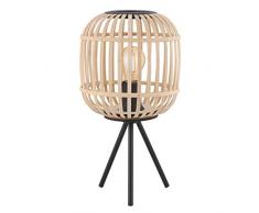 EGLO lámpara de mesa Bordesley, vintage, naturaleza, boho, hygge, lámpara de cabecera de acero en negro y madera en colores naturales, lámpara de salón, con interruptor, casquillo E27