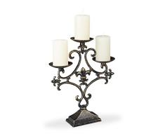 Relaxdays Candelabro Antiguo 3 Brazos, Soporte Porta Velas Vintage, Hierro Fundido, 28,5 x 23 x 7,5 cm, Negro y Dorado