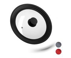 Relaxdays Tapa Sartén Universal, Tapadera Olla, 22-26 cm, Borde de Silicona, Multiusos, Cristal, 1 Ud, 5x27,5 cm, Negro