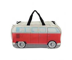 Brisa VW Collection - Volkswagen Furgoneta Hippie Bus T1 Van Bolsa de Deporte Plegable con Asas, Bolsa de Viaje con Compartimento Impermeable para Zapatos, Equipaje, Duffel Bag para Gimnasio (L/Rojo)