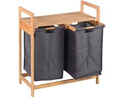 BAKAJI Cesta porta ropa sucia casa estructura de madera de bambÃº con 2 compartimentos, cesta extraÃ­ble de tela + estante toallero tamaÃ±o 73,5 x 63,5 x 33 cm diseÃ±o moderno