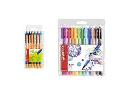 STABILO BolÃgrafo retráctil ecológico recargable pointball Estuche con 6 colores + Rotulador punta media pointMax Estuche con 12 colores, multicolor