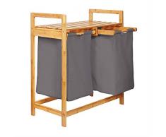 Lumaland EstanterÃa de Baño en Bambú con Cestas para la Colada - Cesto para Ropa Sucia con 2 Compartimientos ExtraÃbles - Mueble Organizador para Lavadora - 73 x 64 x 33 cm/Gris Oscuro