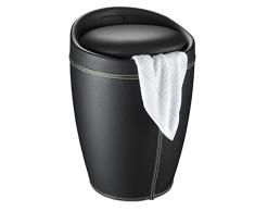 Wenko Taburete Candy negro cuero de imitación - pongotodo, taburete baño, Plástico (ABS), 36 x 50.5 x 36 cm, Negro