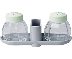 Fackelmann Ecolution Salero y Pimentero con Recipiente para Palillos. Utensilio de Cocina Sostenible de Fibras de Madera y PlÃ¡stico OrgÃ¡nico, Color Gris Claro y Verde Menta, 1 ud.