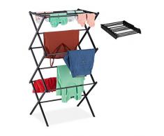 Relaxdays Tendedero Vertical Plegable, Extensible, 11 Barras, 6 Niveles, Secador Ropa, Metal, 1 Ud, 106x38 cm, Negro