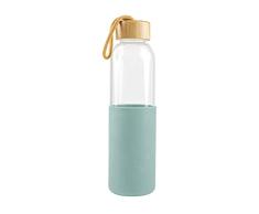 Birambeau - Botella de cristal - 550 ml - Botella de agua de cristal - Botella reutilizable - Funda de silicona verde - TapÃ³n de bambÃº - Cuerda
