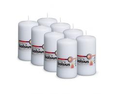Bolsius Velas lisas, color blanco, juego de 8 unidades, velas decorativas para el hogar, longitud de combustiÃ³n de 43 horas, sin perfumar, cera vegetal natural, 13 x 7 cm