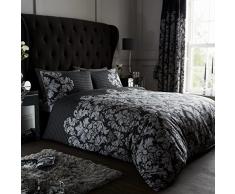 GC GAVENO CAVAILIA - Juego de Cama de edredón de Lujo, con Estampado de Damasco, Hecho en poliéster y algodón, tamaño Single Color Negro (135 x 200cm)