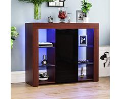 Vida Designs Aparador LED Grande Azura de 1 Puerta, Color Nogal y Negro, RGB (Opciones de luz estroboscÃ³pica Incluidas), Estilo Mate de Madera con caracterÃ­sticas de Alto Brillo, Large