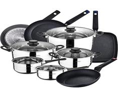 Bateria de cocina 8 piezas SAN IGNACIO Toledo, acero inoxidable, con juego sartenes (20/24/28 cm) y asador 28x28 cm Casa Benetton en aluminio forjado