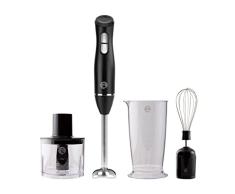 MasterChef Batidora Mano 4 en 1, Picadora Electrica, Batidor de Varillas y Brazo Blender, 2 Velocidades, Perfecto para Hornear, hacer Sopas y Aderezos, 200W, Plastico y Acero Inoxidable, Negro