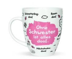 Sheepworld Tasse mit Motivdruck Ohne Schwester ist Alles Doof. Taza, Porcelana, Rosa, 9.5 cm