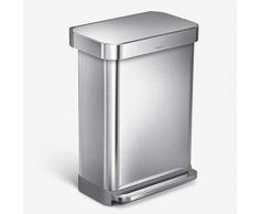 simplehuman - Papelera de Pedal con Compartimento Doble de 58 litros con Recipiente Interior, Acero Inoxidable, Acero Inoxidable Cepillado, Single Compartment