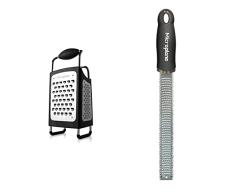 Microplane Rallador Caja 4 Caras, Acero Inoxidable, Negro, 27x13.90x9.5 cm & Zester Rallador, Acero Inoxidable, Negro, 32.50x3.5x2.56 cm