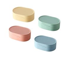 4 jaboneras jaboneras para Viajes con Tapa, jabonera pequeña jabonera, Resistente al Agua, jabón de Viaje, para organizar jabón portátil (Azul, Rosa, Verde, Amarillo) (Ovalado)