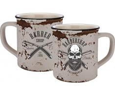 Infinite by GEDA LABELS (infkh) 13658 Calavera Barber Skull esmalte aspecto de taza, cerámica Taza, Taza de café, cerámica, beige