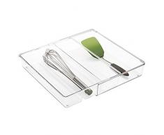 InterDesign Linus Organizador de cajones, separador de cubiertos de plástico extragrande y con 4 divisiones, cubertero extensible, transparente