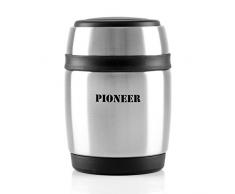 Pioneer Flasks - Termo Aislado al vacÃ­o, antigoteo y con Cuchara para sopas y Otros Alimentos, Acero Inoxidable, Metalizado, 380ml
