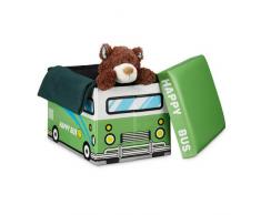 Relaxdays Almacenaje de Juguetes AutobÃºs Feliz, Piel sintÃ©tica, Verde, 32x48x32 cm
