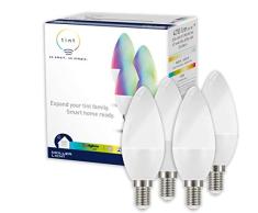 Müller Licht - Bombilla led con forma de vela, Tonos blancos y luz de colores., 4 unidades
