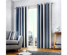 Cojín de Rayas Whitworth, 100% algodón, Forro: 52% poliéster y 48% algodón., Azul, Curtains: 66 Width x 54 Drop (168 x 137cm)