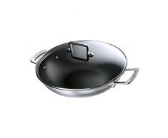 Le Creuset 3-Ply Wok antiadherente con tapa de vidrio, diÃ¡metro 30 cm, acero inoxidable, volumen 4, 3 L, para todo tipo de fuentes de calor (incluso inducciÃ³n), metÃ¡lico, 96201130001000