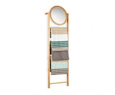 Relaxdays Toallero Escalera con Espejo y 4 Barras, Bambú, Beige, 160 x 45 x 15 cm