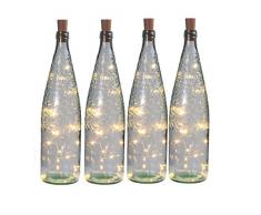Set 4 Tapones Botella 20 Leds Pilas Incluidas Con Guirnalda Led 2mts Blanco Cálido 3000K