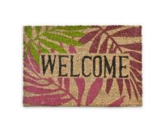 Relaxdays â Felpudo Welcome con un diseÃ±o Tropical para la Entrada de su hogar Hecho de Fibras de Coco y PVC con Medidas 40 x 60 cm Antideslizante Elemento Decorativo, Color Natural