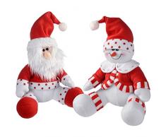 WeRChristmas - Sentado Santa y muñeco de Nieve Navidad decoración, 28 cm, Color Rojo/Blanco, Juego de 2