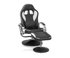 hjh OFFICE 729000 SillÃ³n de diseÃ±o, Estilo Gaming Gamer Pro WH 110 Piel sintÃ©tica Negro/Blanco, Silla de Oficina con reposapiÃ©s, El Asiento Gira 360Â°