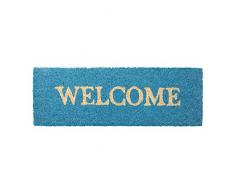 Relaxdays Felpudo Welcome para la Entrada del hogar, 1.5 x 75 x 25 cm, Fibra de Coco y PVC, Antideslizante, Color Azul, 1,5 x 75 x 25 cm