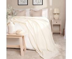 Highams Manta Grande de imitación Mohair para Cama, sofá, Colcha mullida de Lujo, Color Crema Marfil, 150 x 200 cm