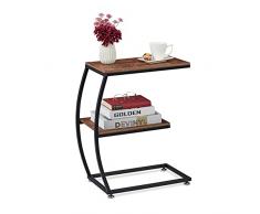 Relaxdays Auxiliar con 2 estantes en Forma de C, diseÃ±o Industrial, Mesa de sofÃ¡ de Metal y Aspecto de Madera, 5 x 47,5 x 25 cm, Color Hierro 50% Tablero de Fibra, MarrÃ³n, Negro, 57,5x47,5x25 cm