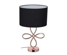 Relaxdays LÃ¡mpara de mesa, DiseÃ±o, Redonda, Pie de metal, E27, Mesilla de noche, Negro/Rosado-Dorado, 50 x 30 cm