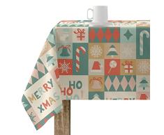 BELUM | Mantel Navidad 200x140 cm 100% algodón resinado Antimanchas (Tacto no plastificado) Modelo Merry Christmas 74