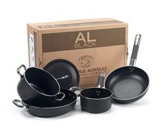 Pentole Agnelli Batería de Cocina, Aluminio, Negro, 2 Personas, 5 Unidades