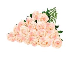 GONICVIN Flores Artificiales, 20 Rosas Artificiales con Tallos Largos, Ramos de Flores realistas para Manualidades, Bodas, Fiestas, hogar, Decoraciones del dÃa de San ValentÃn (Rosa champán)