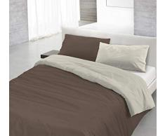 Italian Bed Linen Natural Color y Funda de Almohada, Marron/Crema, Doble pequeÃ±o