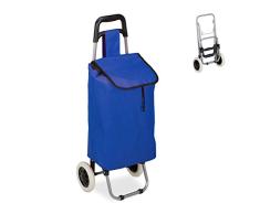 Relaxdays Carro Compra Plegable, Bolsillo Interior, 25 l, Soporta hasta 10 kg, Tela-Acero, 1 Ud, 91 x 40 x 30 cm, Azul