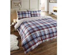 Luxury Home Linens Angus - Juego de Ropa de Cama de Franela para Cama Doble, Funda nórdica y 2 Fundas de Almohada, diseño de Cuadros en Azul, Rojo, Blanco y Azul Marino