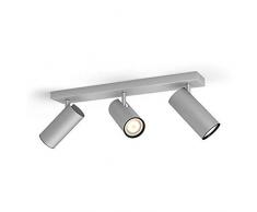 Philips Hue White ambiance Burrato - Foco triple LED gris casquillo GU10 metalizado con mando regulable incluido, posibilidad de control inteligente con puente Hue (no incluido)