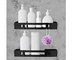 Estante de ducha cuadrado negro sin taladrar estante de baño estante de baño de aluminio inoxidable 2 estantes para jabón champú (cesta) rack de baño 10 32,5 x 12,5 x 36 cm (largo x ancho x alto)