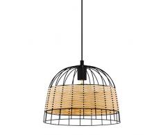 EGLO Lámpara colgante Anwick con 1 foco, estilo vintage, bohemio, de acero y ratán, lámpara de mesa de comedor, lámpara colgante en negro, natural, casquillo E27, diámetro 37 cm