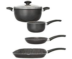 San Ignacio Set Casual BaterÃ­a de Cocina Gourmet, Aluminio prensado, Gris Oscuro, Cazo de Ã16 Ã20 sartÃ©n Grill de 28x28 Olla de Ã24 cms con Tapa de Vidrio