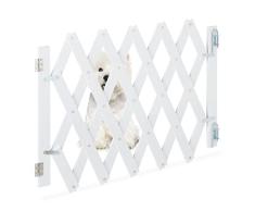 Relaxdays Barrera Seguridad Niños Bambú, Valla Escaleras Plegable hasta 108,5cm, 47,5-60cm Alto, Reja Mascotas, Blanco, 90% 10% Hierro