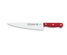 3 Claveles Cuchillo Cocinero Uniblock de 25 cm, Acero Inoxidable, Rojo, 45.5x6x2 cm