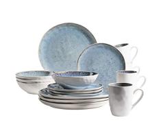MÃSER Serie Frozen Juego de vajilla de cerámica para 4 Personas, 16 Piezas con Formas orgánicas, Servicio de Cocina Moteado de Colores, Gres, Azul
